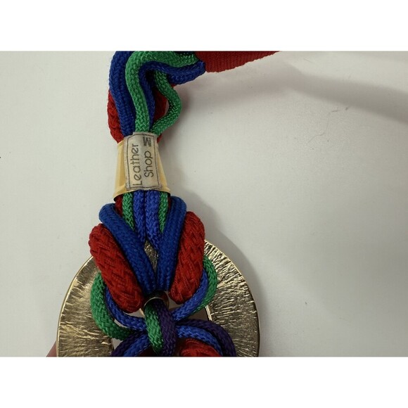 Leather Shop Multicolor Corded Rope Style Belt With Gold Medallion & Beads - Picture 7 of 9